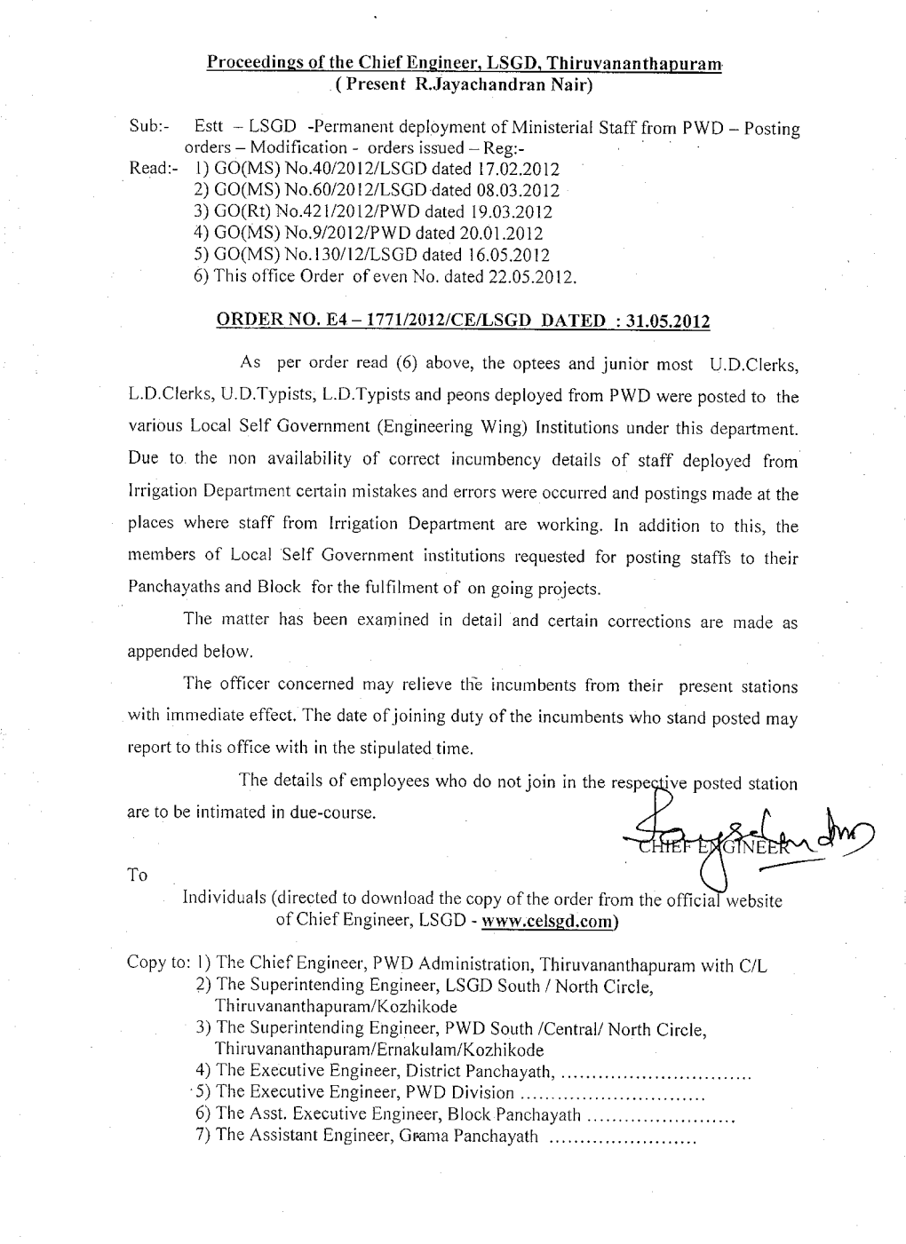 Order No. E4-1771-12/CE/LSGD Dated 31-05-2012