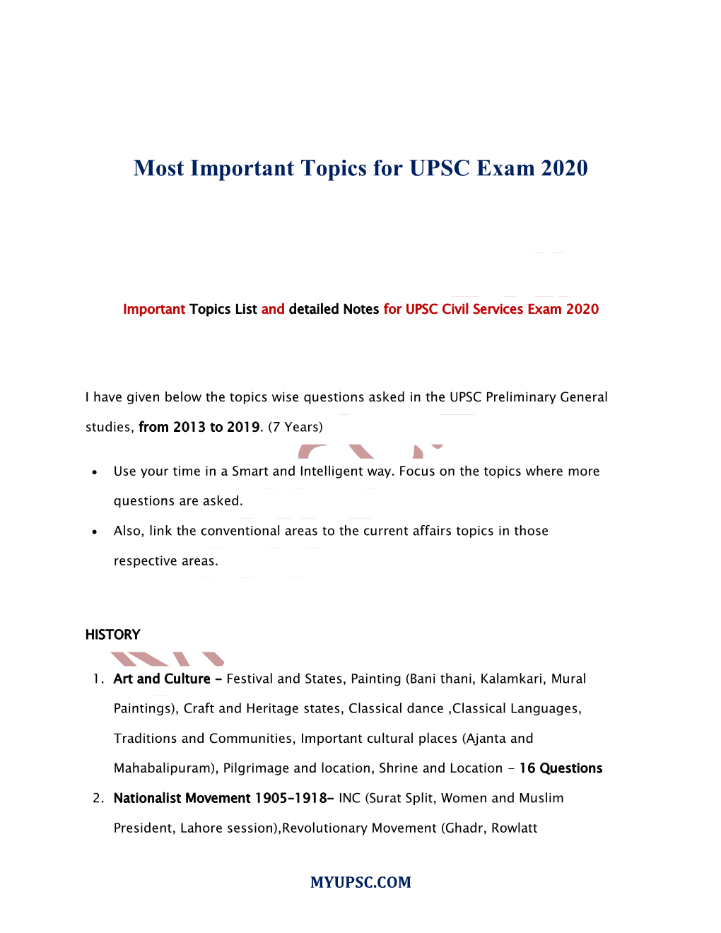 Most Important Topics for UPSC Exam 2020