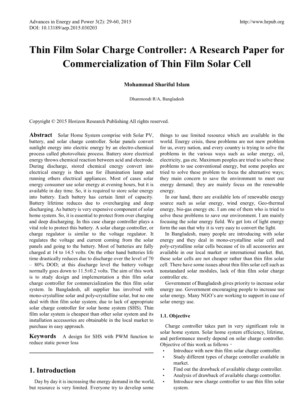 Thin Film Solar Charge Controller: a Research Paper for Commercialization of Thin Film Solar Cell