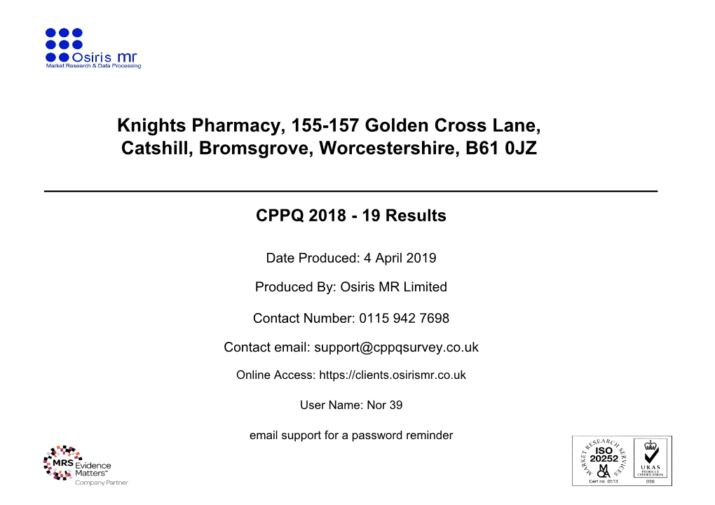 Knights Pharmacy, 155-157 Golden Cross Lane, Catshill, Bromsgrove, Worcestershire, B61 0JZ