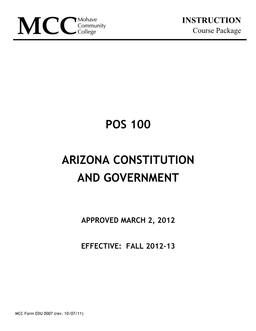 Pos 100 Arizona Constitution and Government