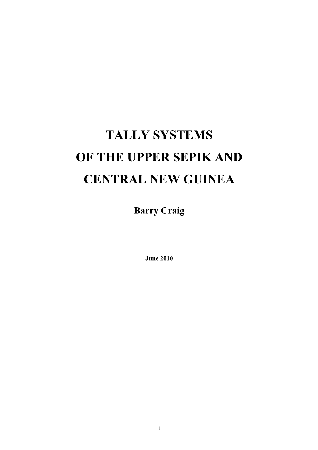 Tally Systems of the Upper Sepik and Central New Guinea