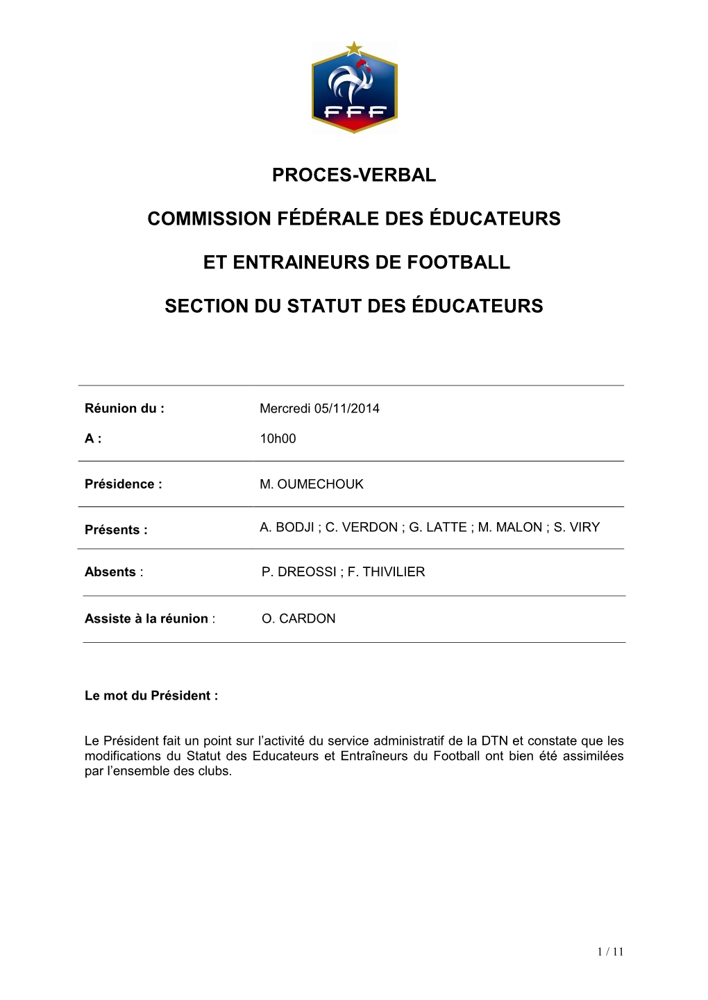 Proces-Verbal Commission Fédérale Des Éducateurs