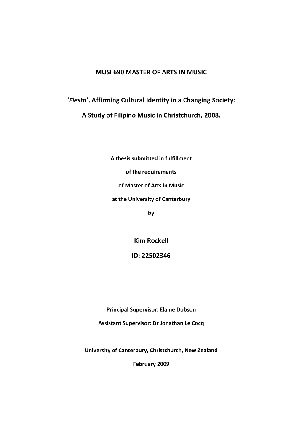 'Fiesta', Affirming Cultural Identity in a Changing Society: a Study of Filipino Music in C