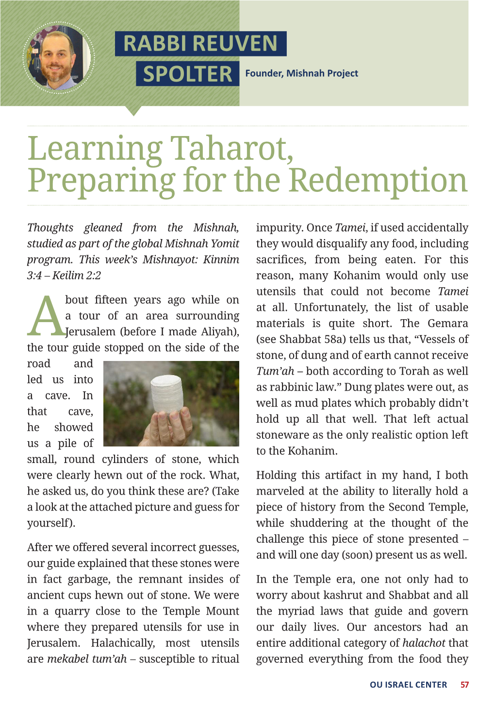 Learning Taharot, Preparing for the Redemption