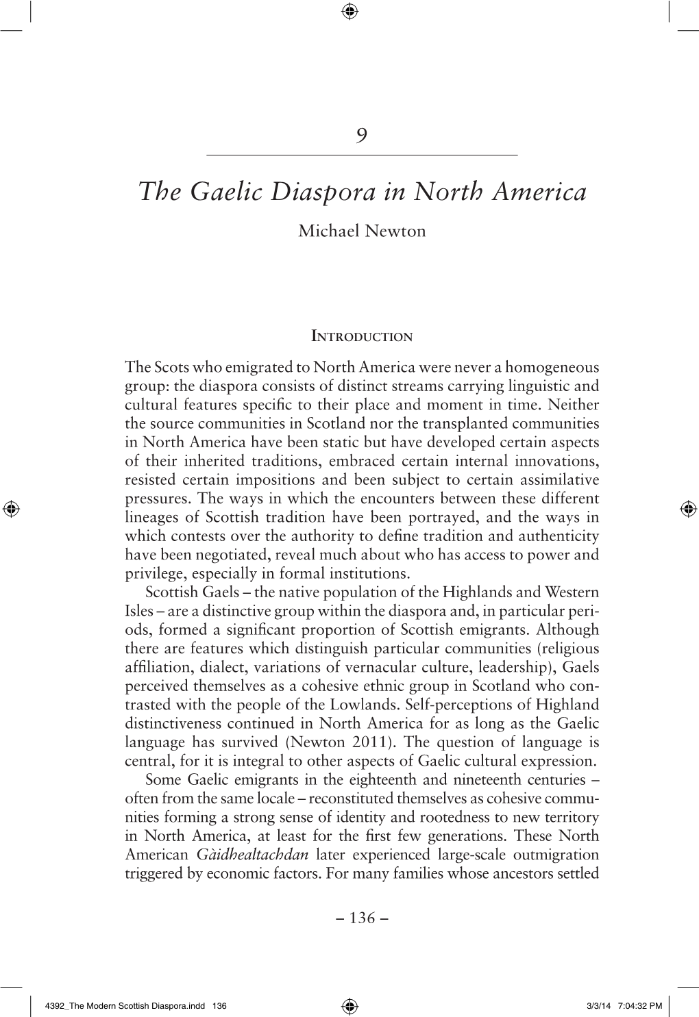 The Gaelic Diaspora in North America Michael Newton