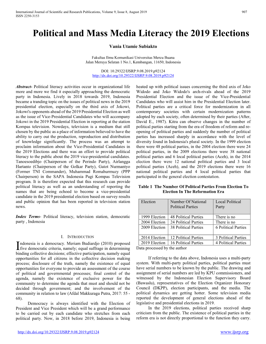 Political and Mass Media Literacy the 2019 Elections