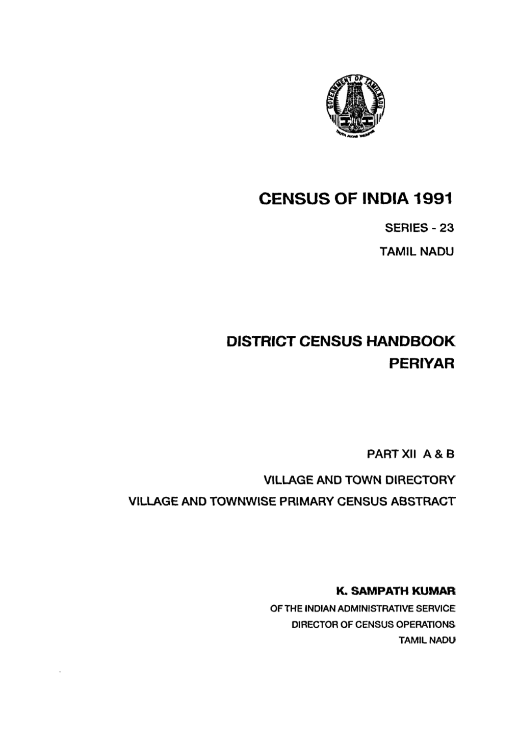 District Census Handbook, Periyar, Part XII-A & B, Series-23
