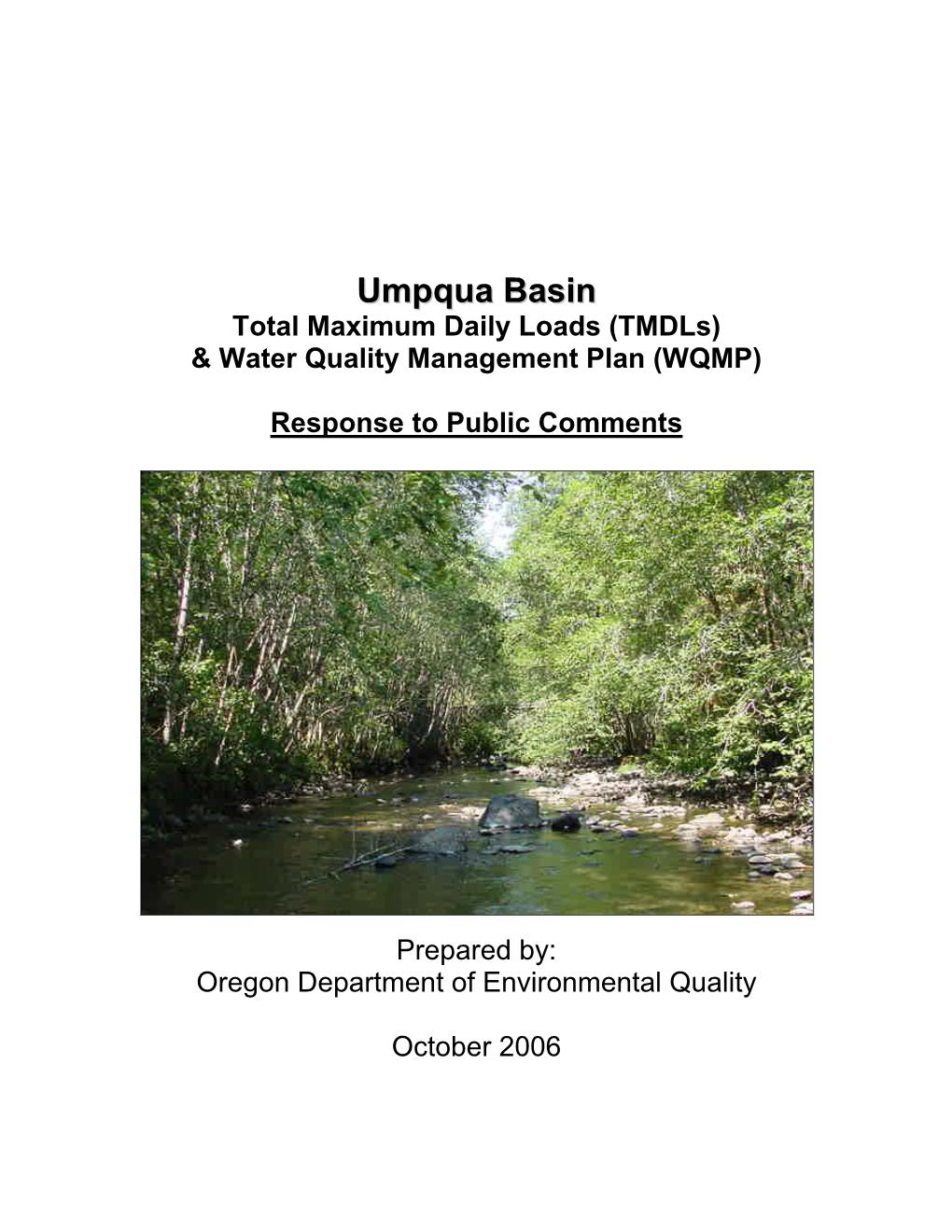 Umpqua Basin TMDL and WQMP Response to Public Comments