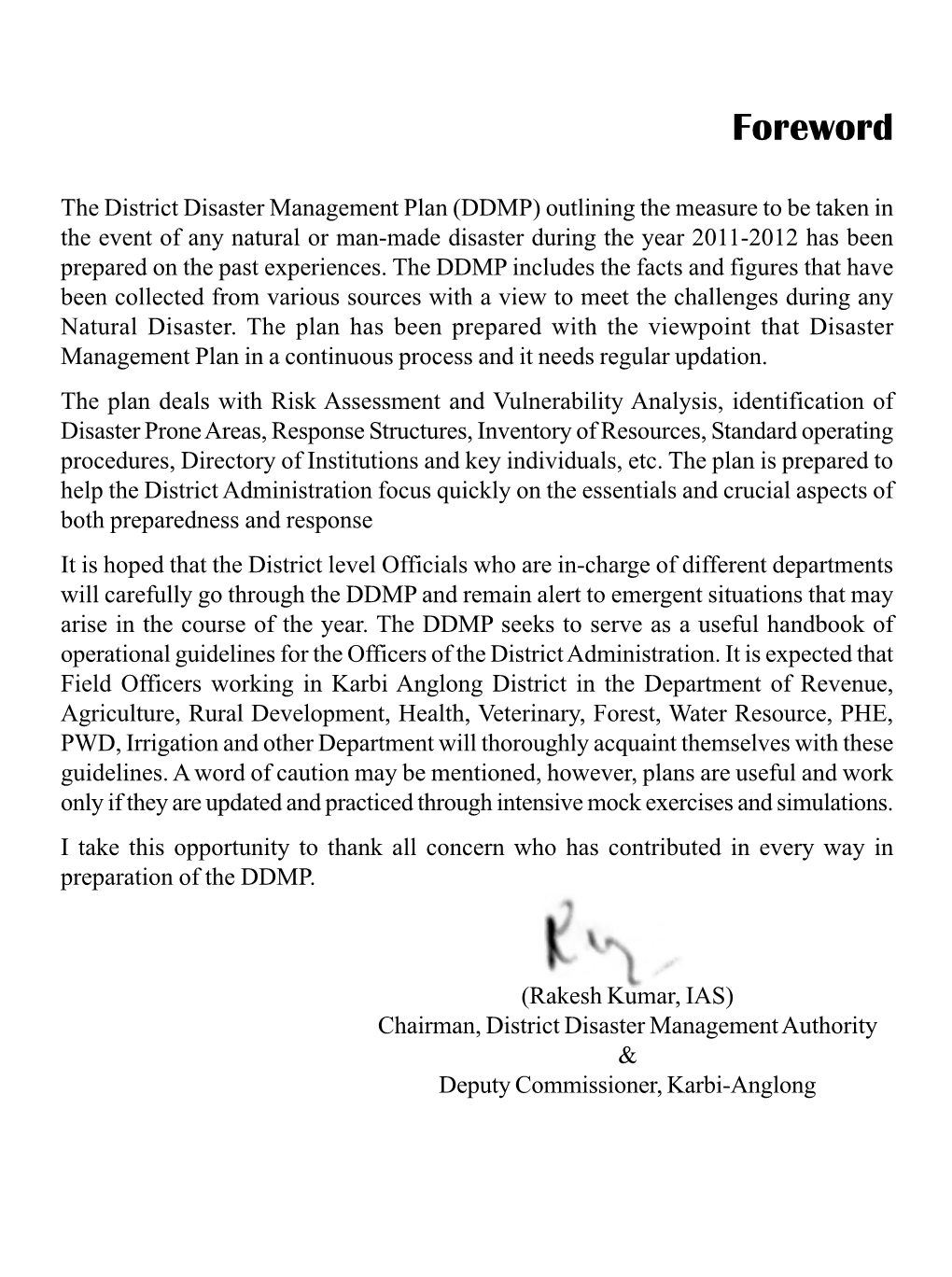 District Disaster Management Plan