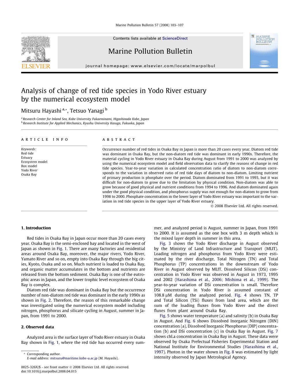 Analysis of Change of Red Tide Species in Yodo River Estuary by the Numerical Ecosystem Model