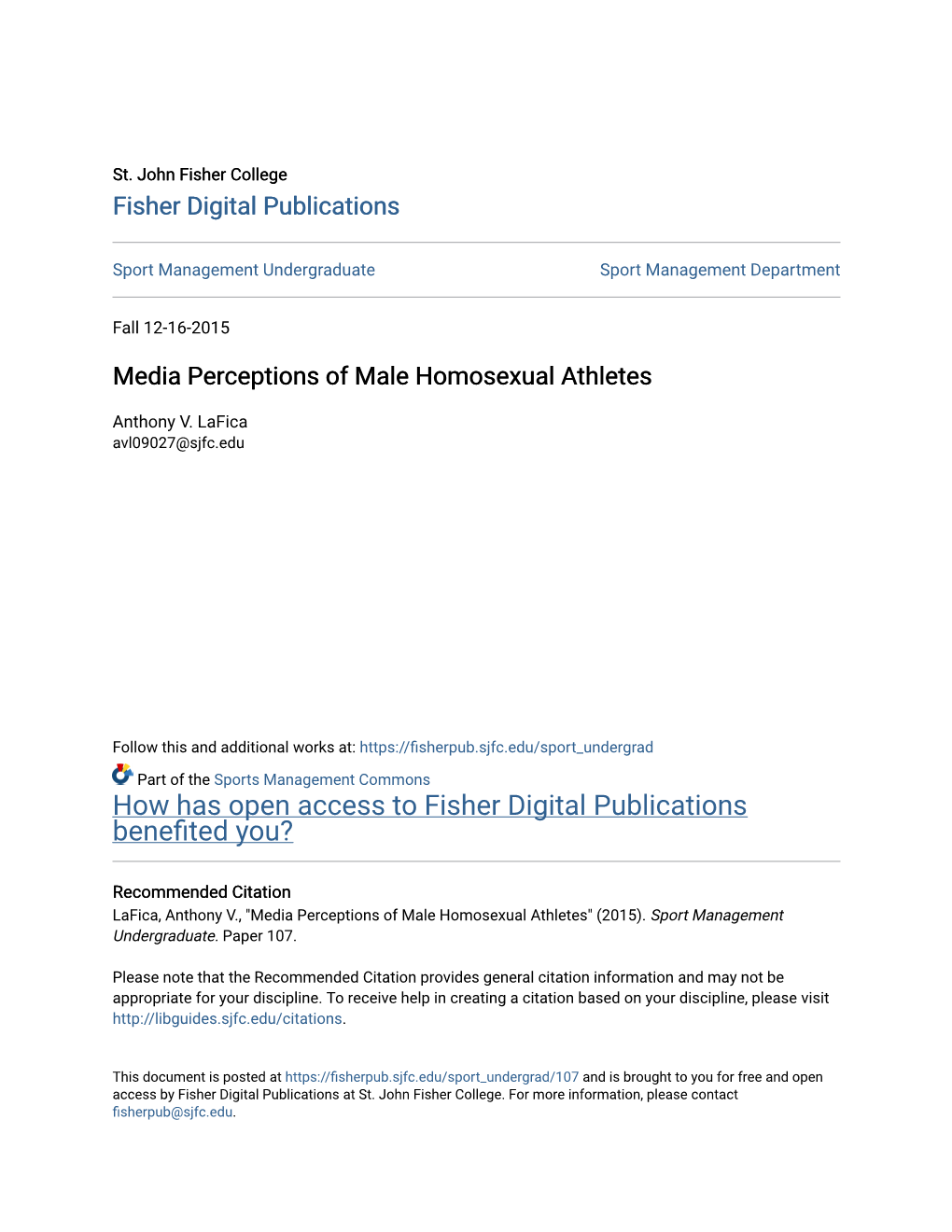 Media Perceptions of Male Homosexual Athletes