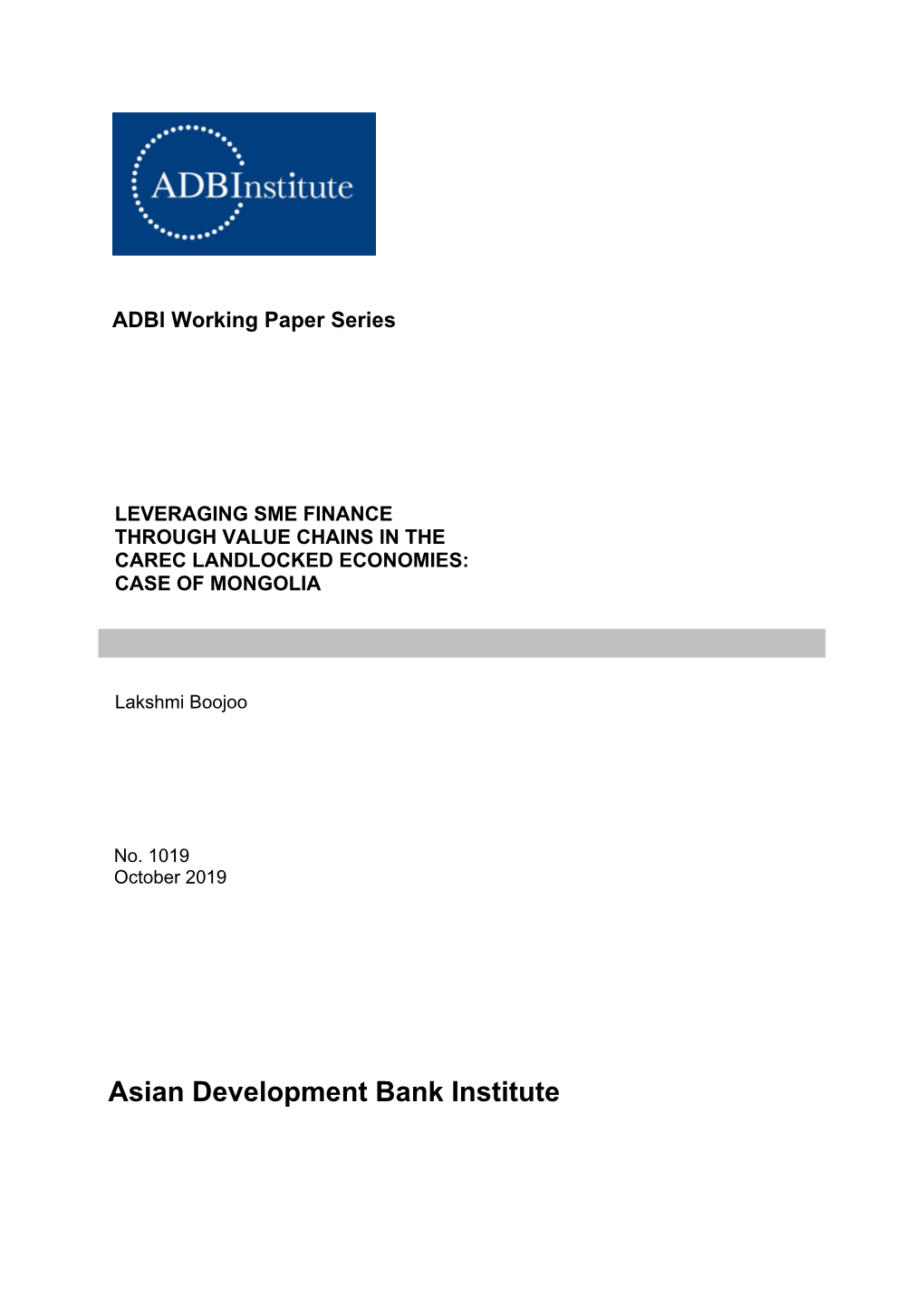 Leveraging SME Finance Through Value Chains in the CAREC Landlocked Economies: Case of Mongolia