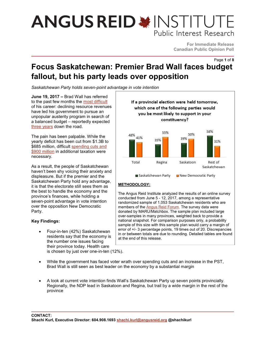 Focus Saskatchewan: Premier Brad Wall Faces Budget Fallout, but His Party Leads Over Opposition