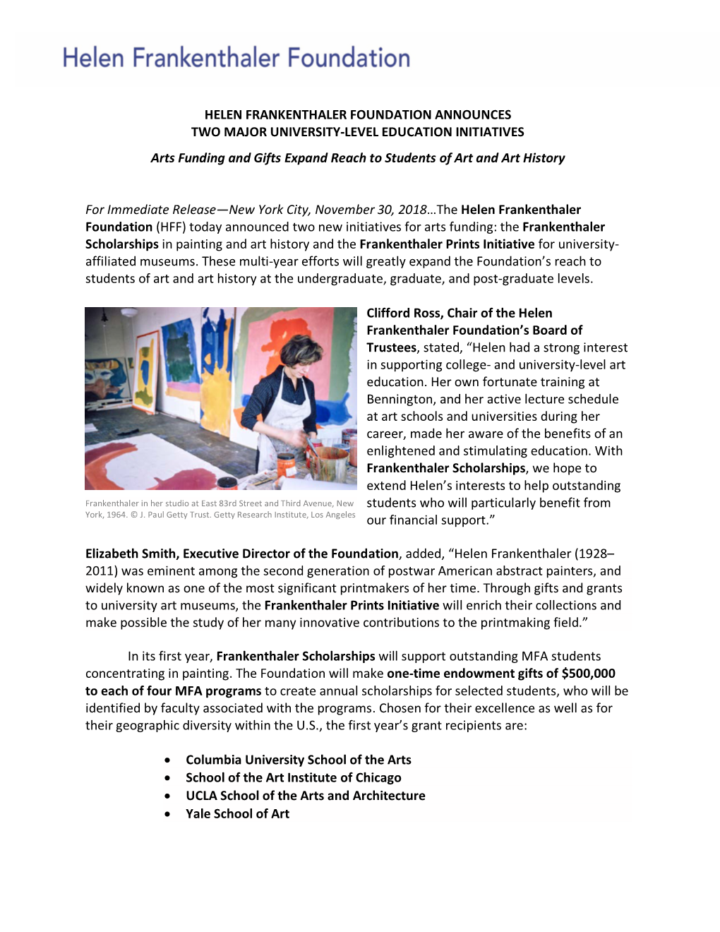 Frankenthaler Prints Initiative for University- Affiliated Museums
