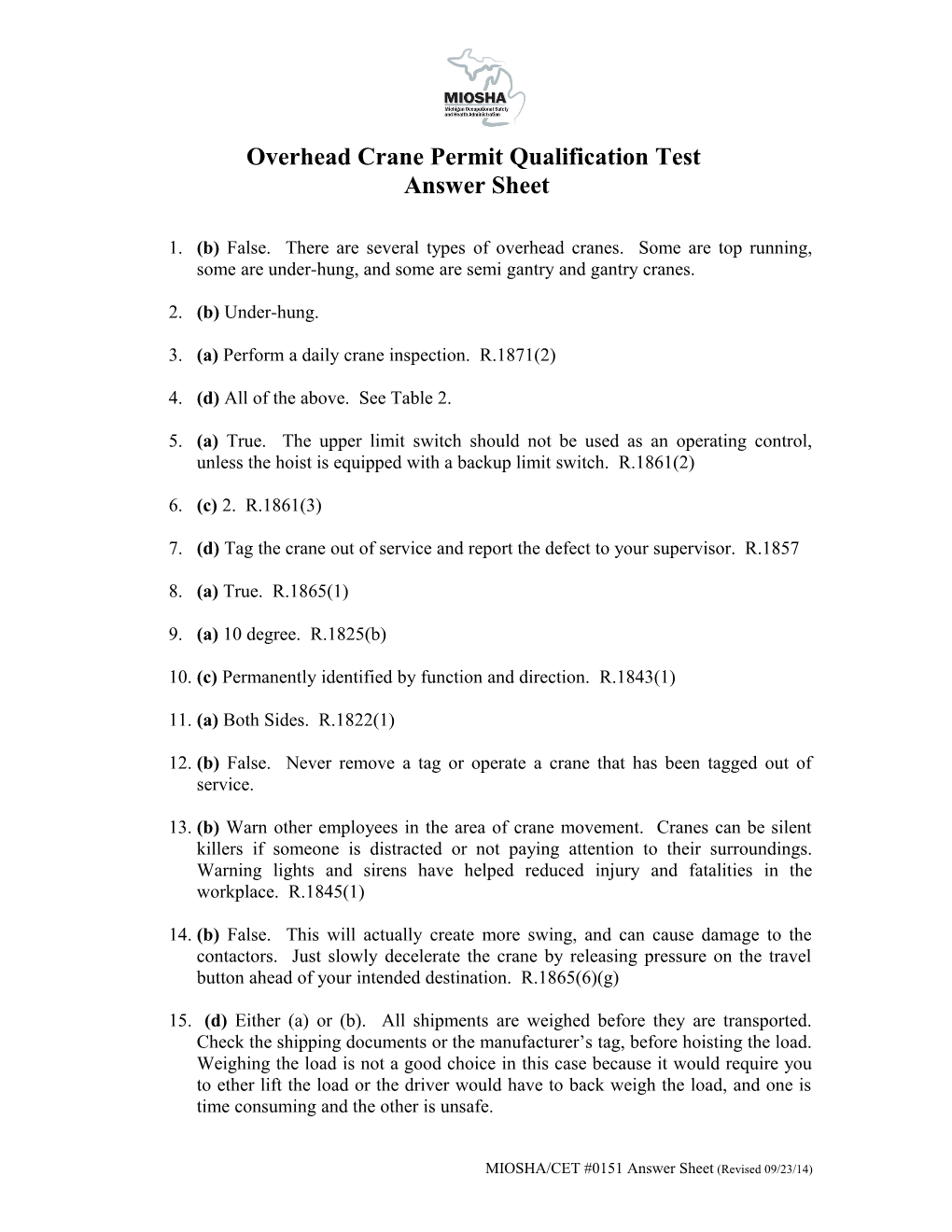 Overhead Crane Permit Qualification Test
