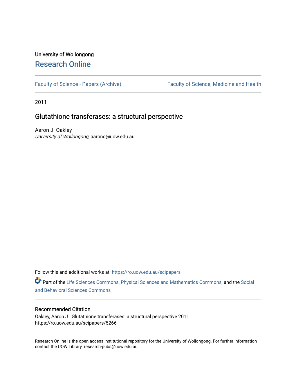 Glutathione Transferases: a Structural Perspective