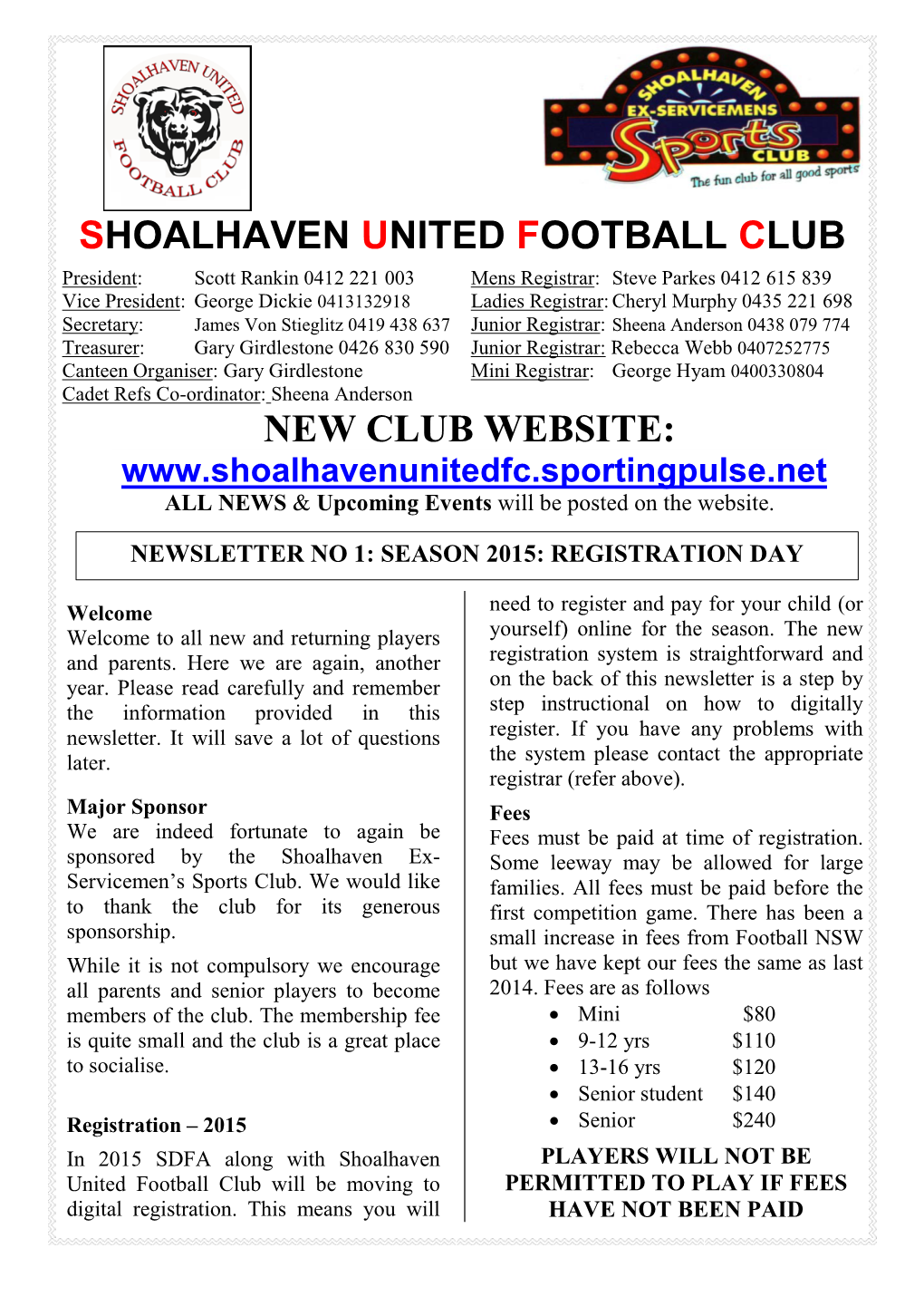 Shoalhaven United Football Club New Club Website