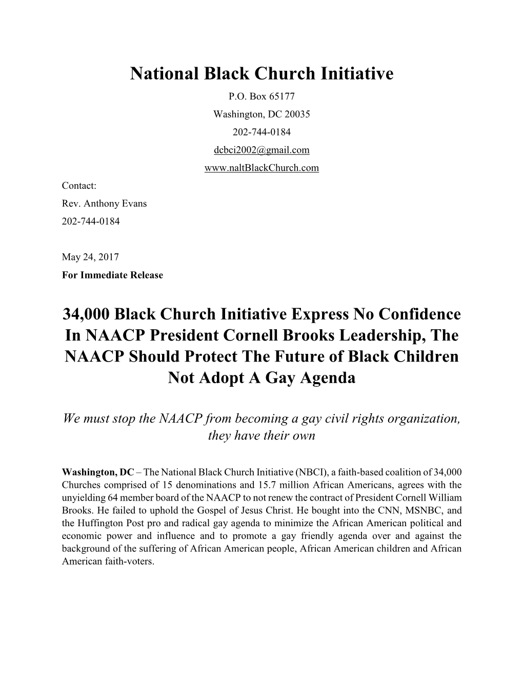 National Black Church Initiative P.O