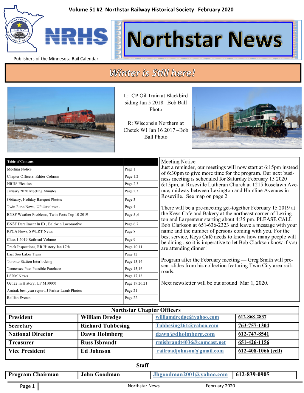 Volume 51 #2 Northstar Railway Historical Society February 2020