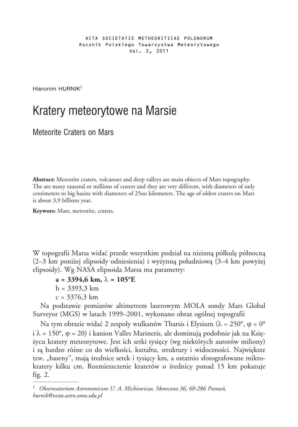 Kratery Meteorytowe Na Marsie