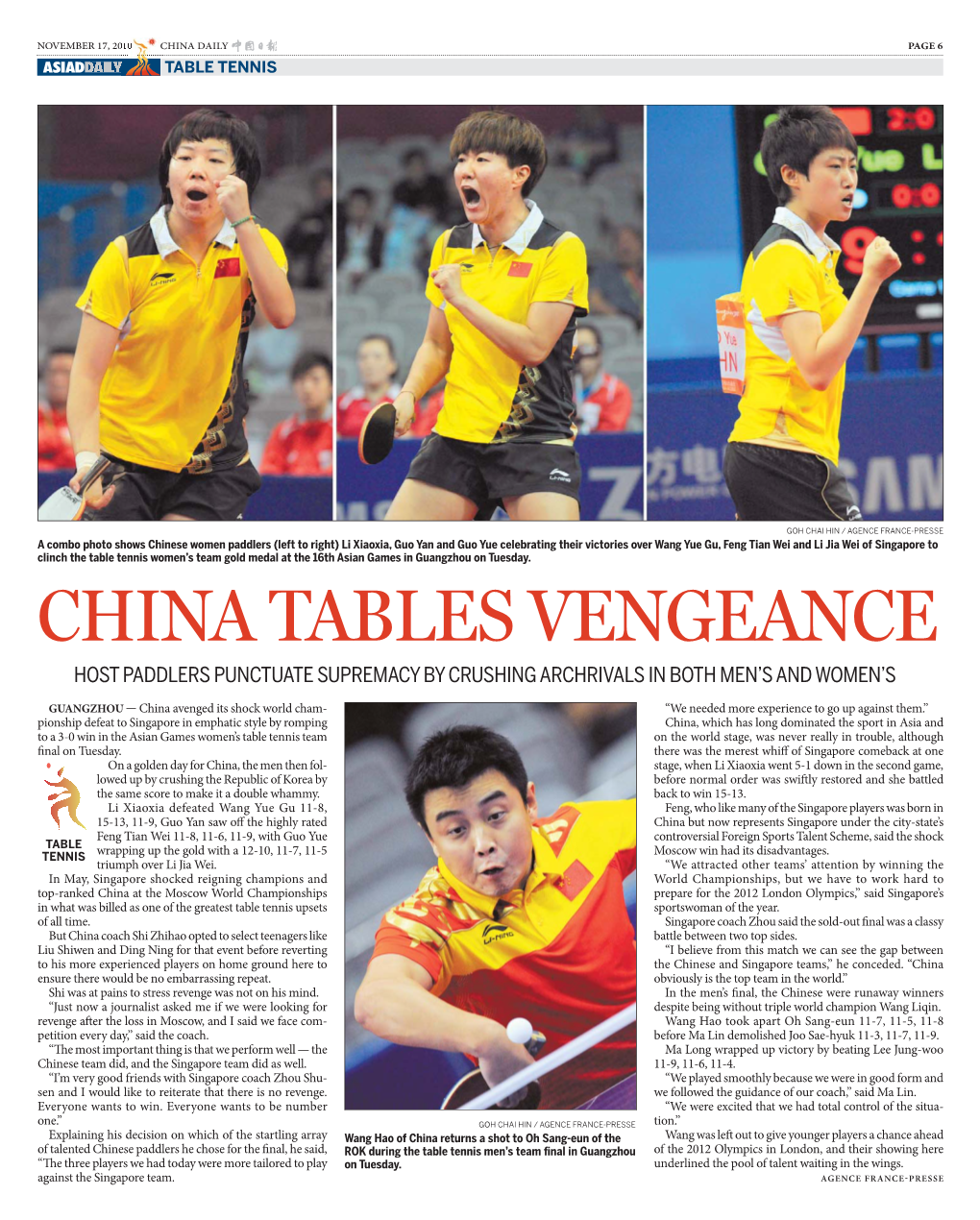 China Tables Vengeance Host Paddlers Punctuate Supremacy by Crushing Archrivals in Both Men’S and Women’S