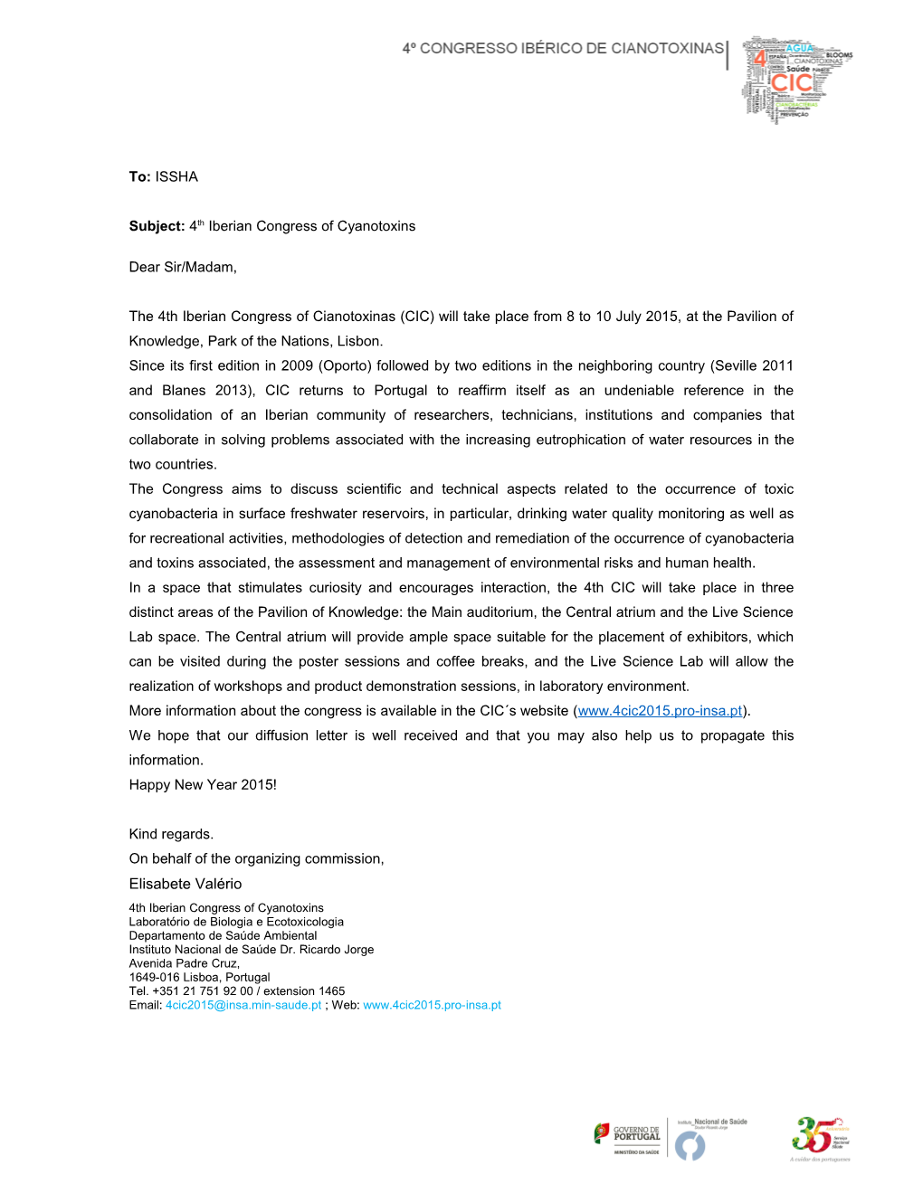 Subject: 4Th Iberian Congress of Cyanotoxins
