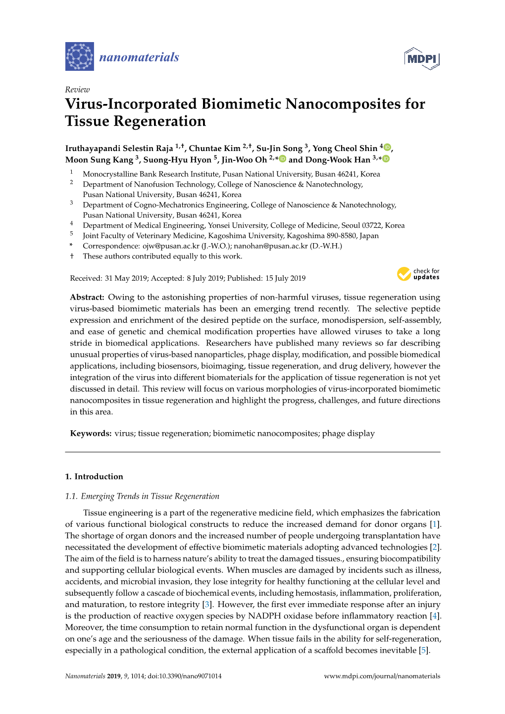 Virus-Incorporated Biomimetic Nanocomposites for Tissue Regeneration