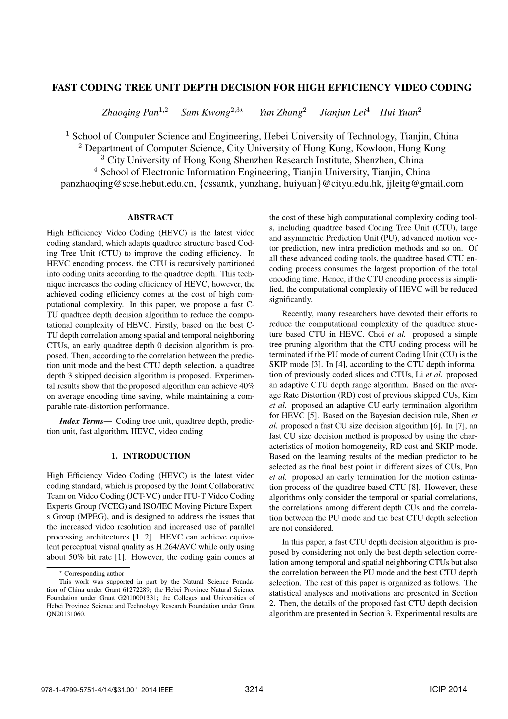 Fast Coding Tree Unit Depth Decision for High Efficiency Video Coding