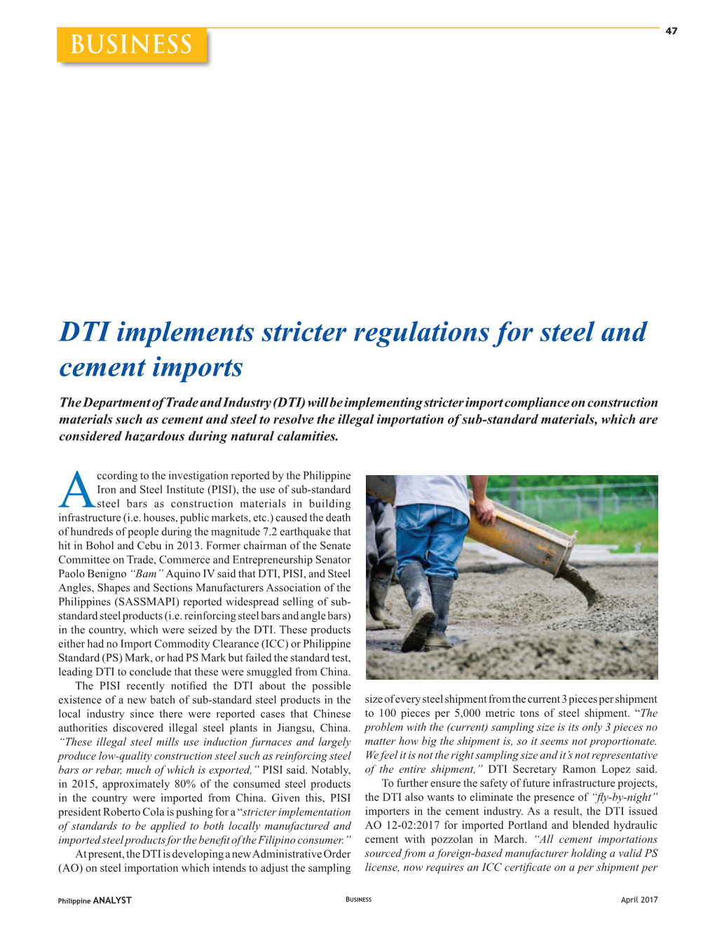 DTI Implements Stricter Regulations for Steel and Cement Imports