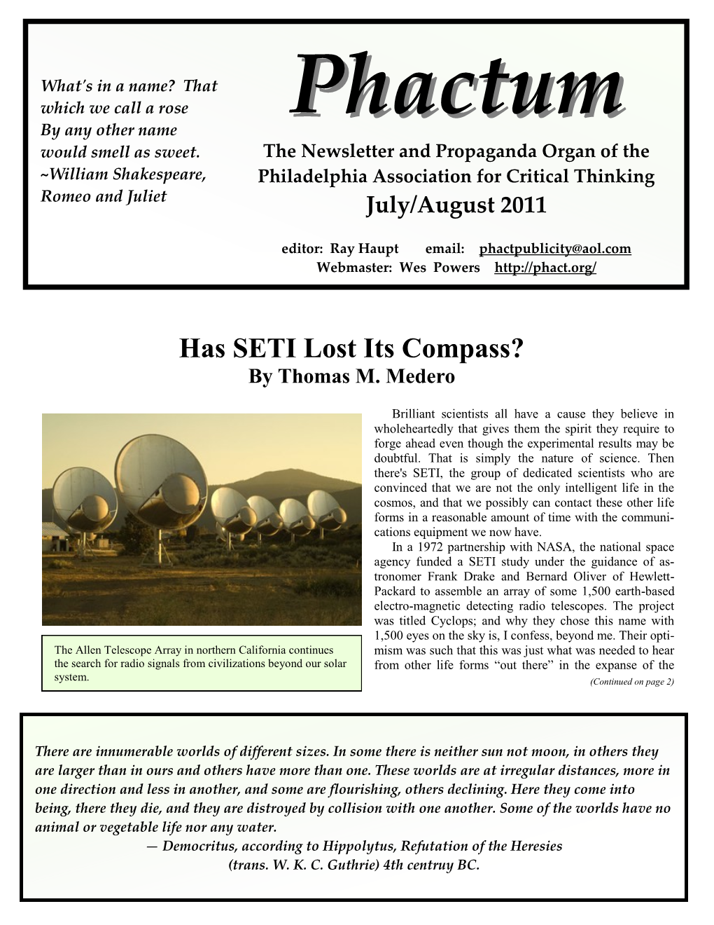 July 2011 Issue of Earth, Published by the Peer Review in Journals, Which Is Where Theories Are Built; American Geological Institute