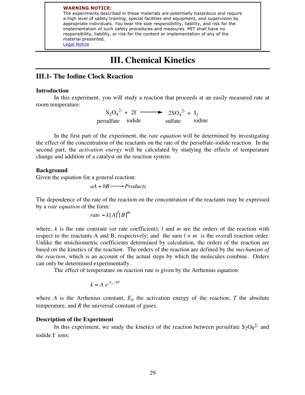 III. Chemical Kinetics