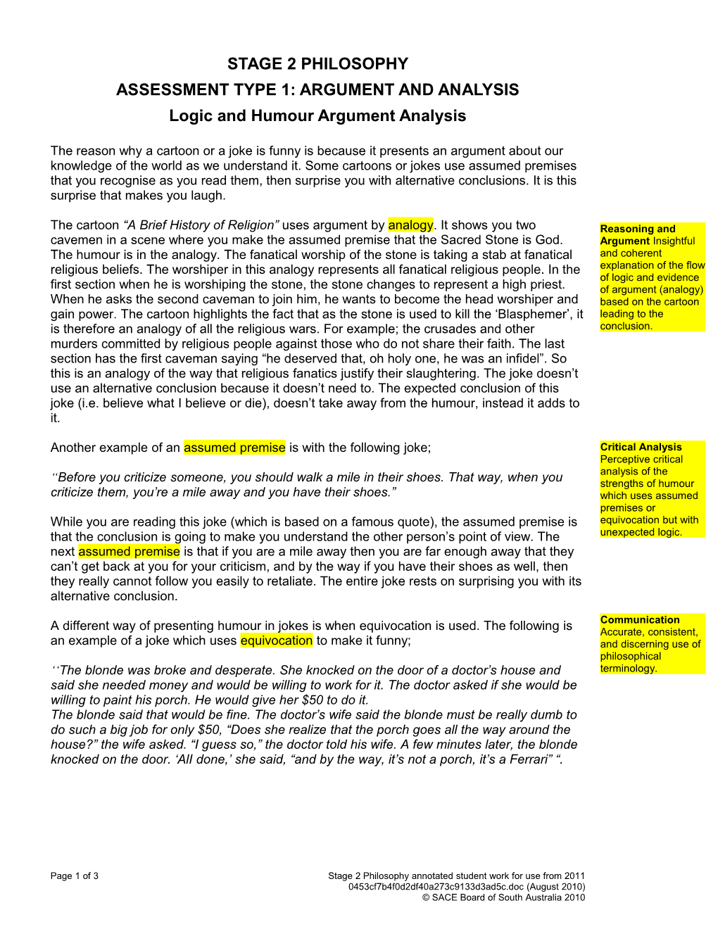 Logic and Humour Argument Analysis