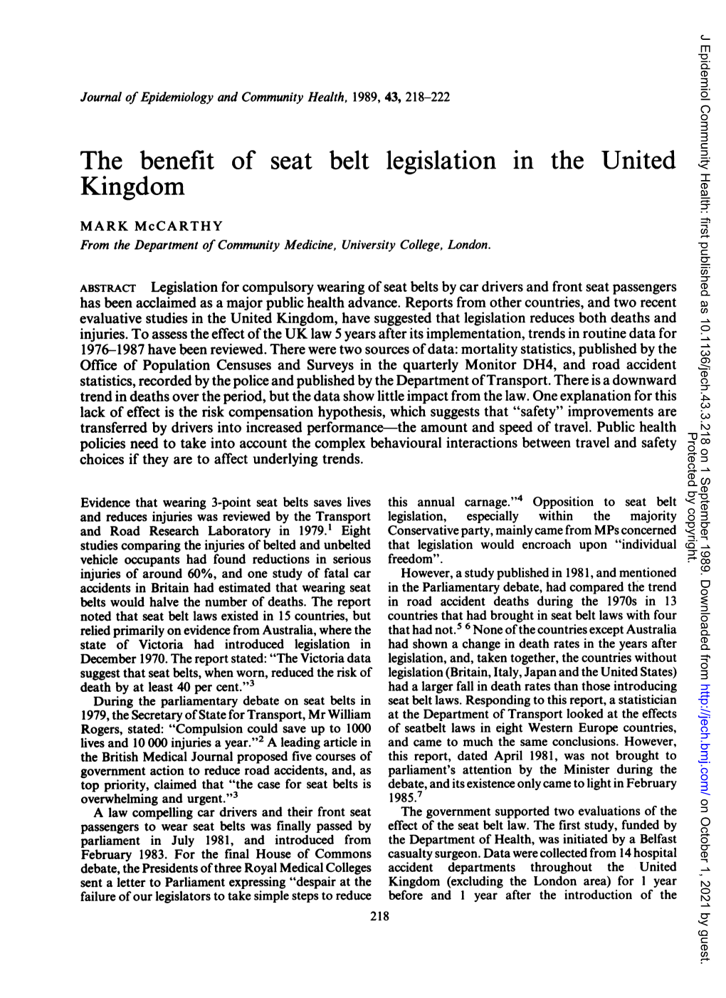 The Benefit of Kingdom Seat Belt Legislation in the United