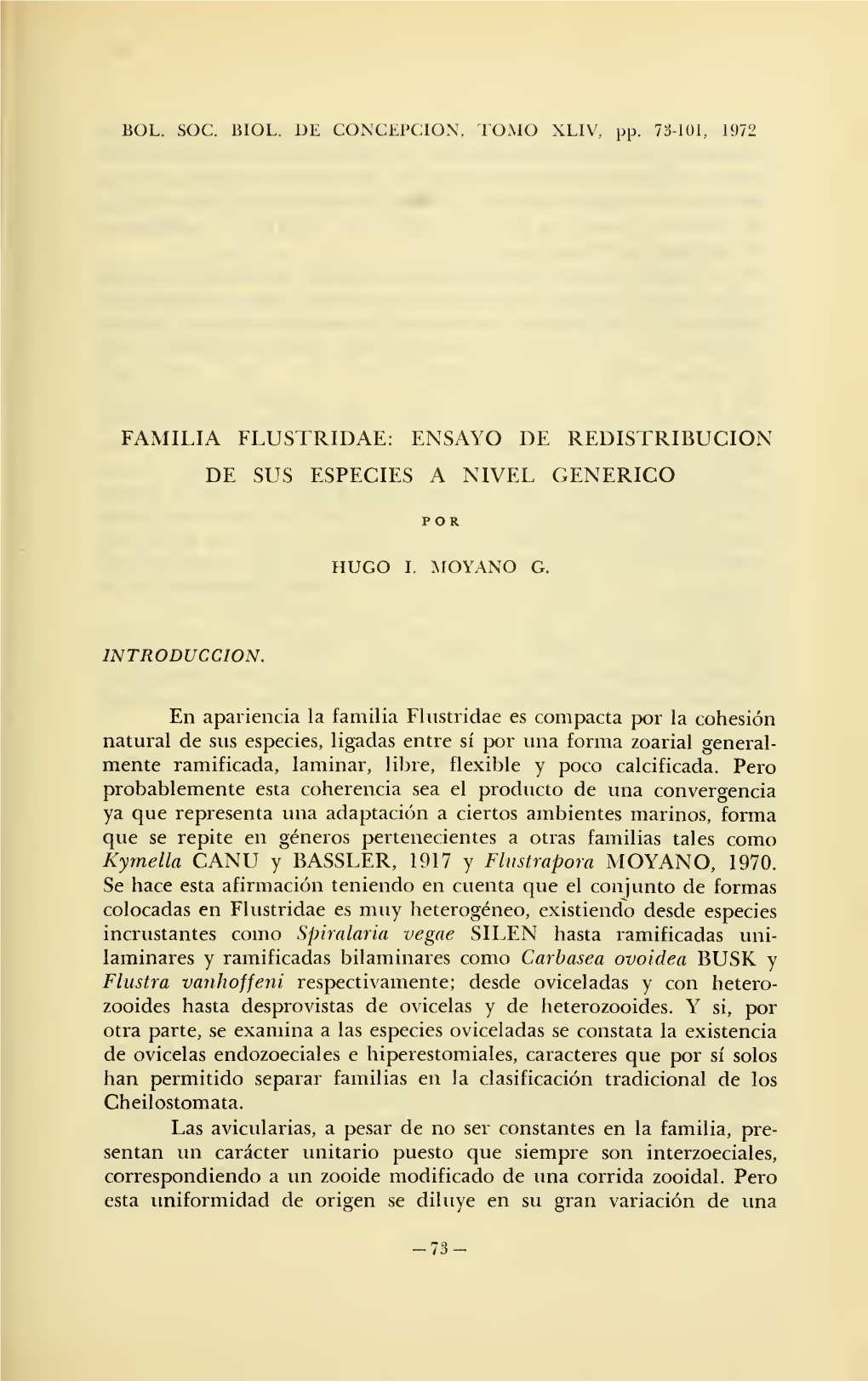 Familia Flustridae: Ensayo De Redistribución Hugo I