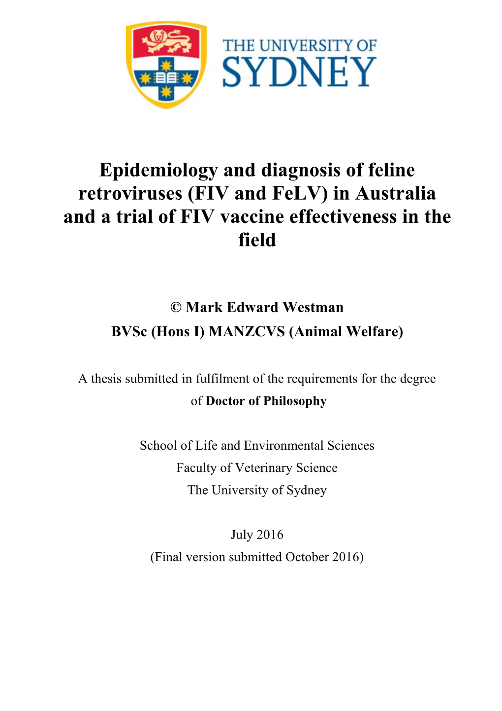 FIV and Felv) in Australia and a Trial of FIV Vaccine Effectiveness in the Field