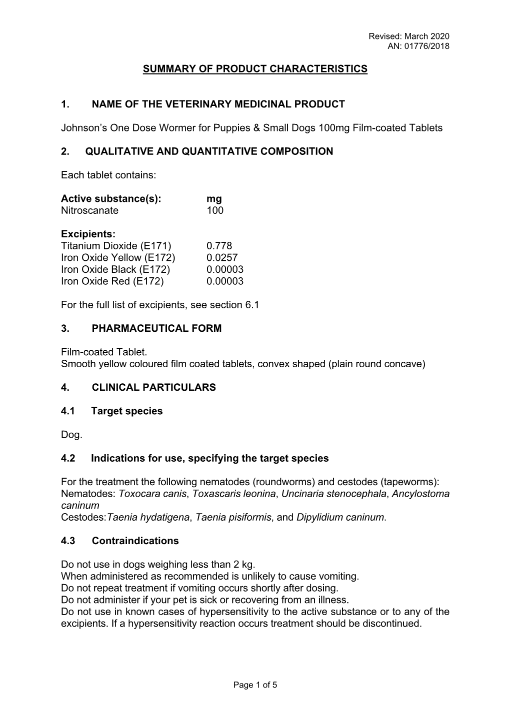 Summary of Product Characteristics 1. Name Of