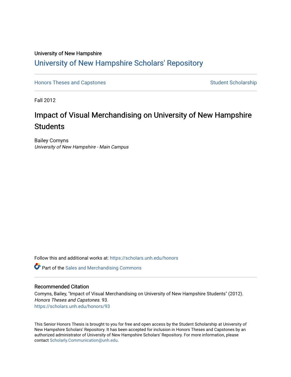 Impact of Visual Merchandising on University of New Hampshire Students