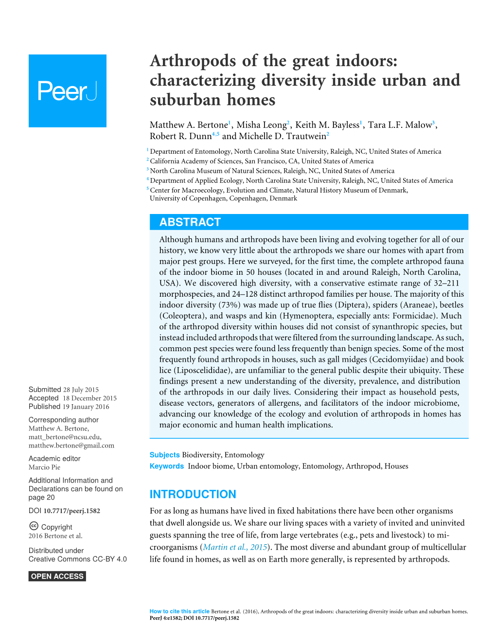 Arthropods of the Great Indoors: Characterizing Diversity Inside Urban and Suburban Homes