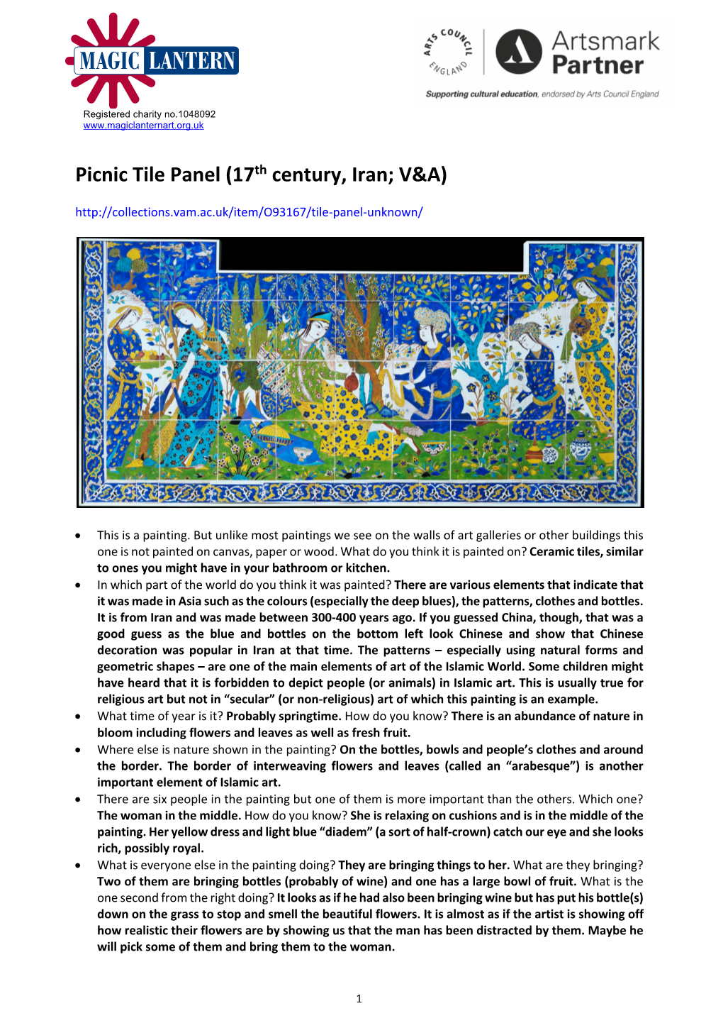 Picnic Tile Panel (17Th Century, Iran; V&A)