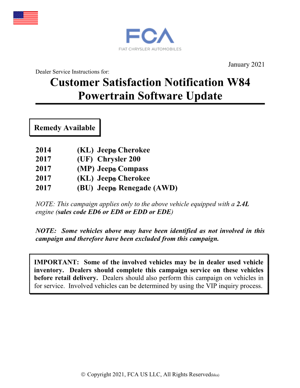 Customer Satisfaction Notification W84 – Powertrain Software Update Page 2