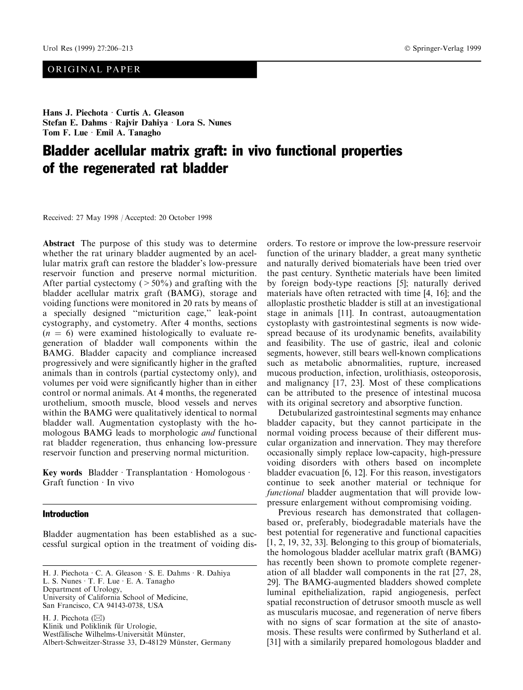 Bladder Acellular Matrix Graft: in Vivo Functional Properties of the Regenerated Rat Bladder
