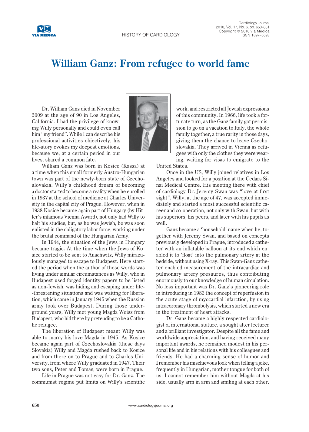 William Ganz: from Refugee to World Fame