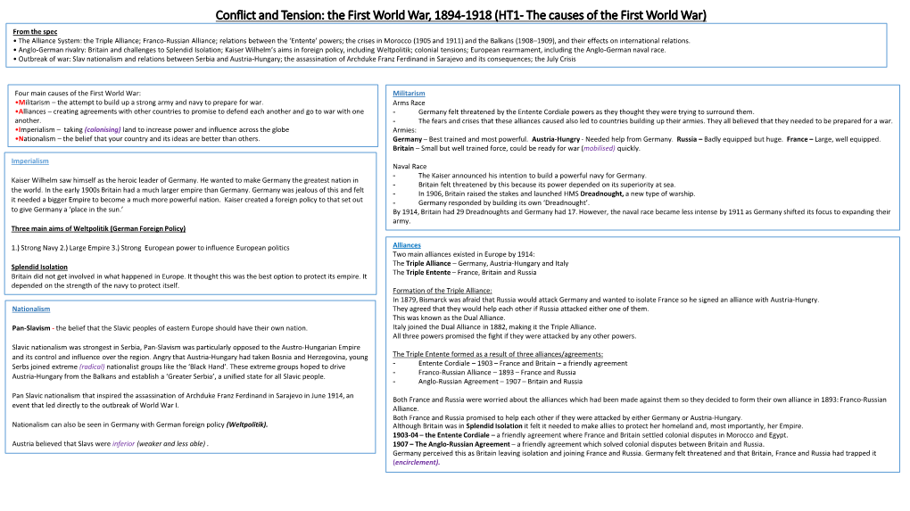 Conflict and Tension: the First World War , 1894-1918