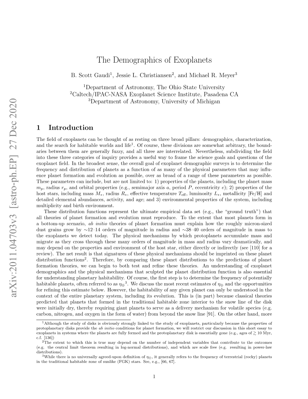 Arxiv:2011.04703V3 [Astro-Ph.EP] 27 Dec 2020 Context of the Entire Planetary System, Including Its Evolution