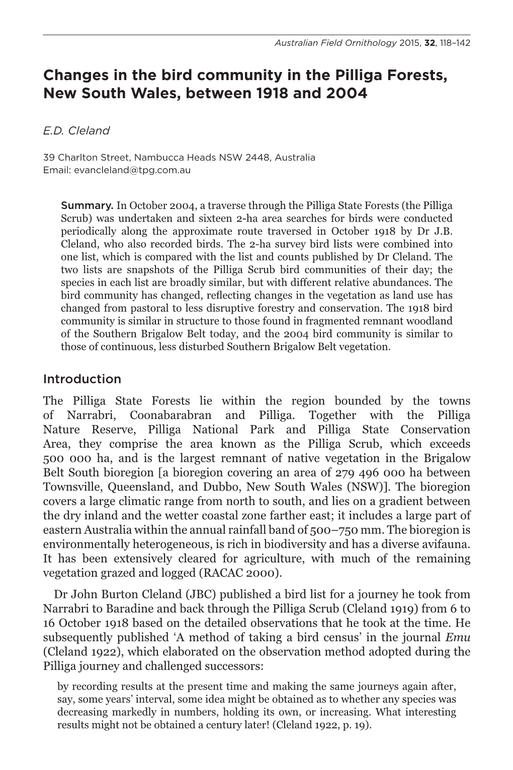 Changes in the Bird Community in the Pilliga Forests, New South Wales, Between 1918 and 2004