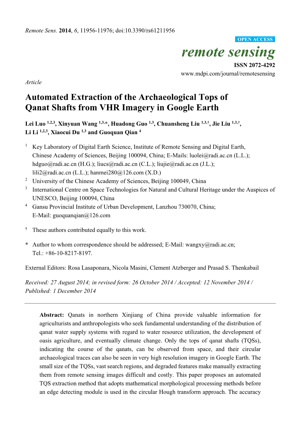 Automated Extraction of the Archaeological Tops of Qanat Shafts from VHR Imagery in Google Earth