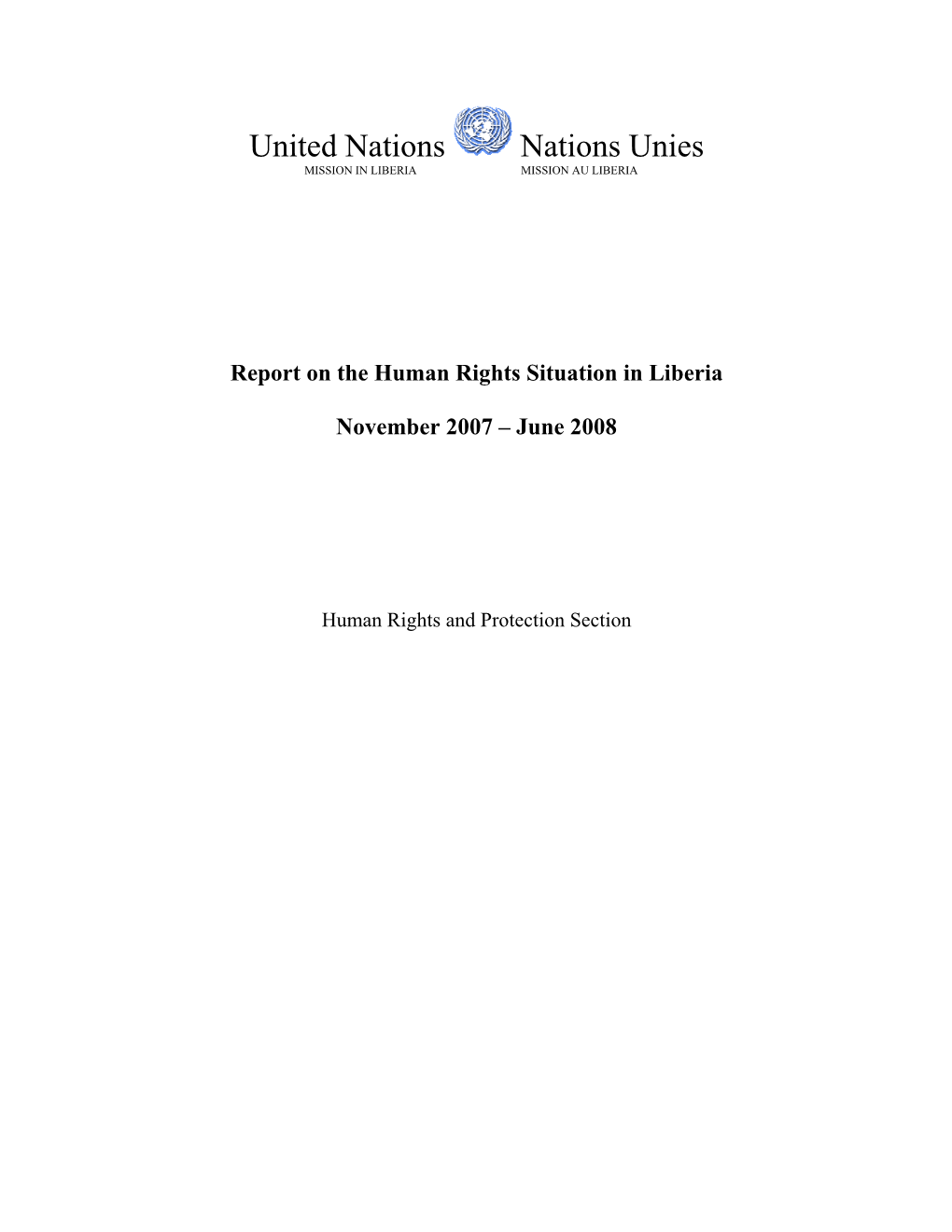 United Nations Nations Unies MISSION in LIBERIA MISSION AU LIBERIA