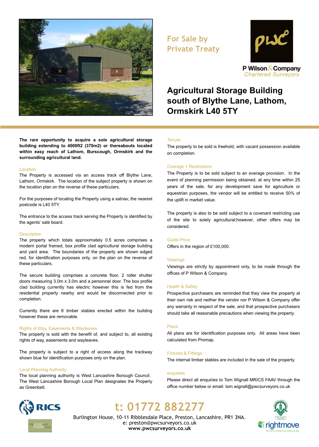 Agricultural Storage Building South of Blythe Lane, Lathom, Ormskirk L40 5TY