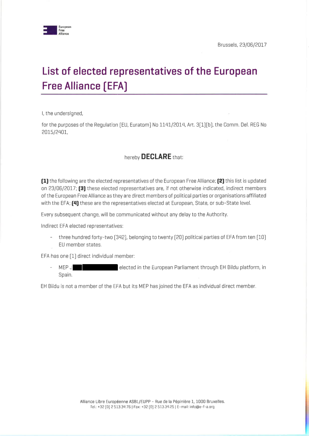 List of Elected Representatives of the European